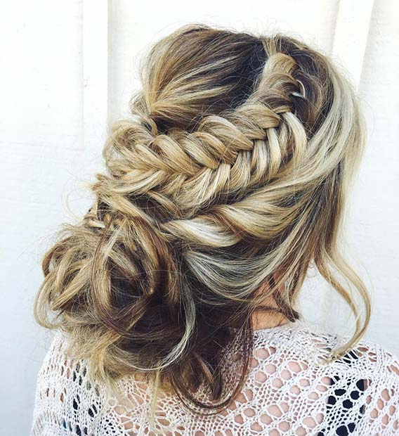 Loose Updo with Fishtail Braid for Beautiful Braided Updos