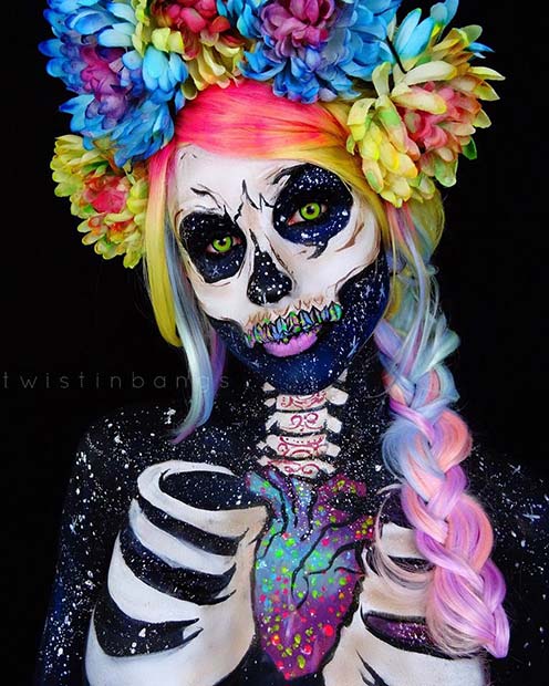 Vibrant Skeleton Makeup for Mind-Blowing Halloween Makeup Looks