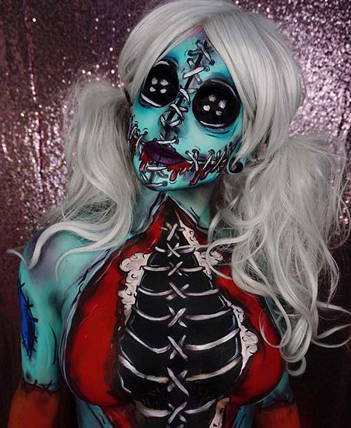 Doll with Stitches for Mind-Blowing Halloween Makeup Looks