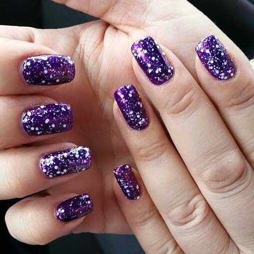 Purple and White Splat Design for Winter Nail Ideas