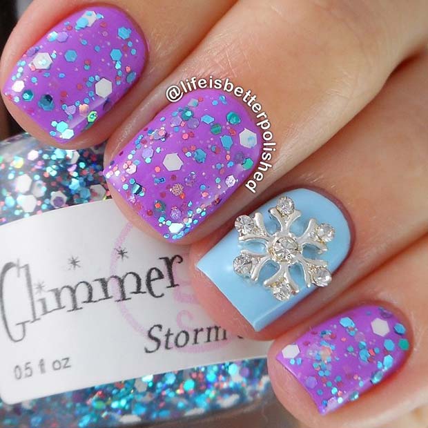 Bling Snowflake and Glitter Nails