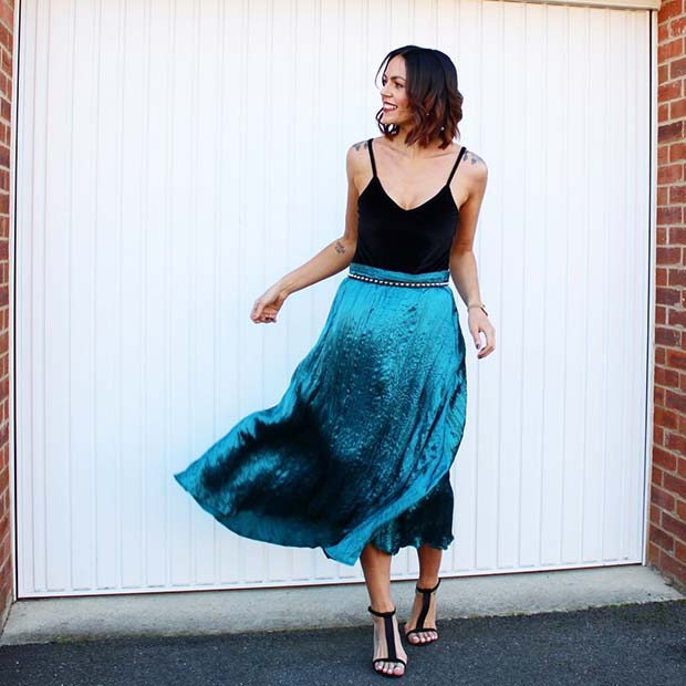 Bold Blue Midi Skirt Outfit