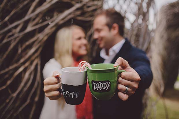 Festive Mugs Pregnancy Announcement Photo