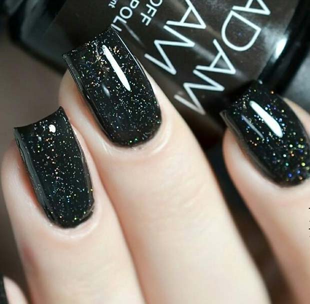 Simple Black Glitter Nails