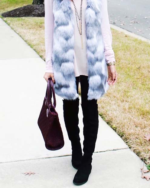 Faux Fur Gilet and Jeans
