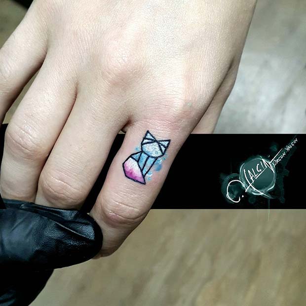 Cute Origami Cat Finger Tattoo