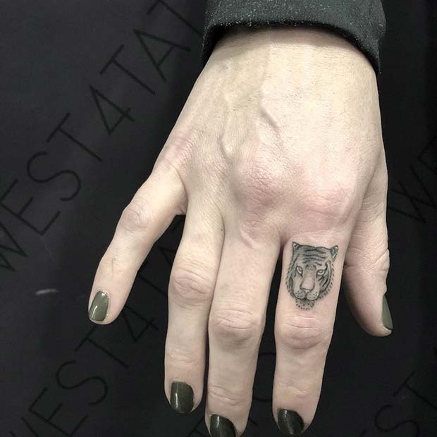 Fierce Tiger Finger Tattoo