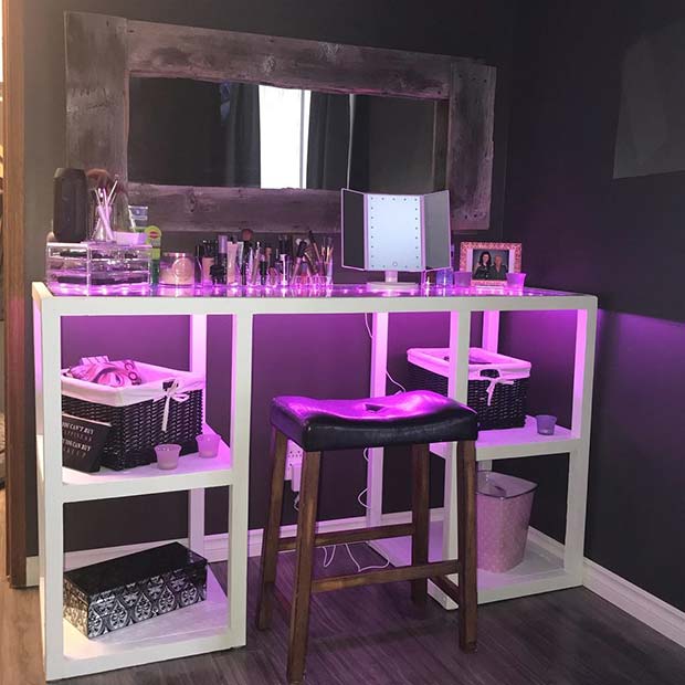 Funky Makeup Vanity with Purple Lights