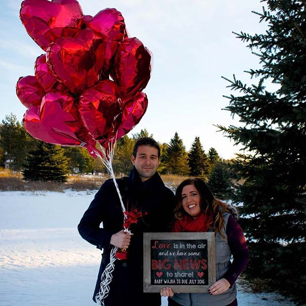 Heart Balloons and Chalkboard Pregnancy Announcement 