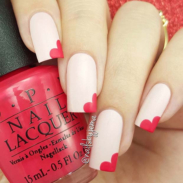 Light Pink Nails with Hearts