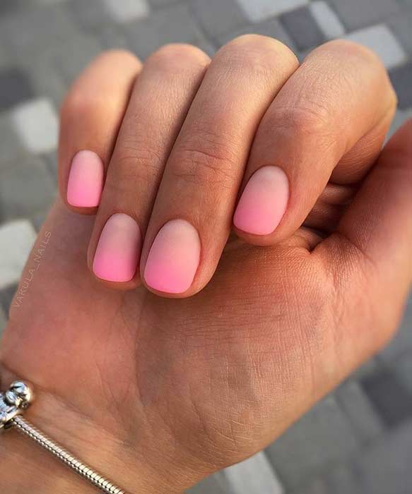 Matte Pink Gradient Nail Design for Short Nails