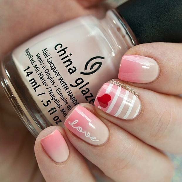 Pink Ombre Love Nails