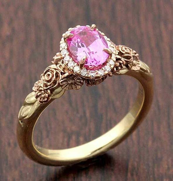 Gold and Pink Princess Engagement Ring