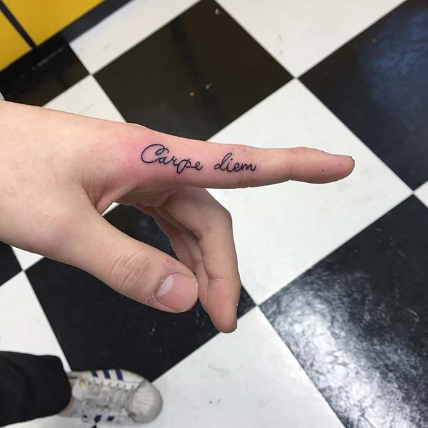 Quote Carpe Diem Finger Tattoo