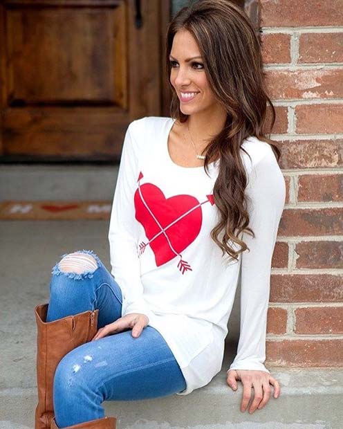 Red Heart Sweater Outfit 