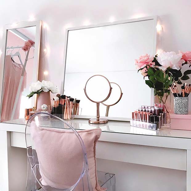 Soft Pink and White Vanity Table