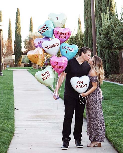 Valentine's Pregnancy Announcement with Balloons 