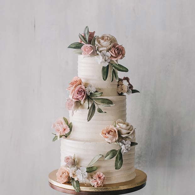 Beautiful Three Tier Floral Wedding Cake