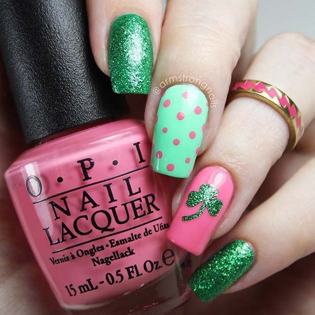 Cute Sparkly St Patrick's Day Nails