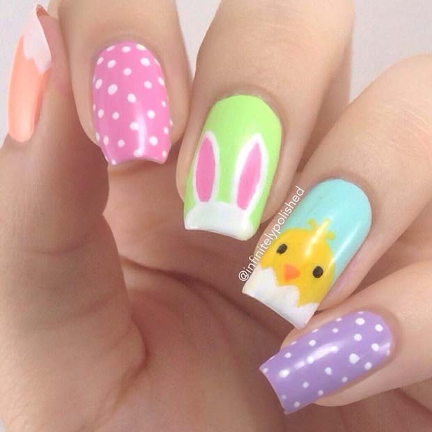 Easter Chick and Bunny Nails