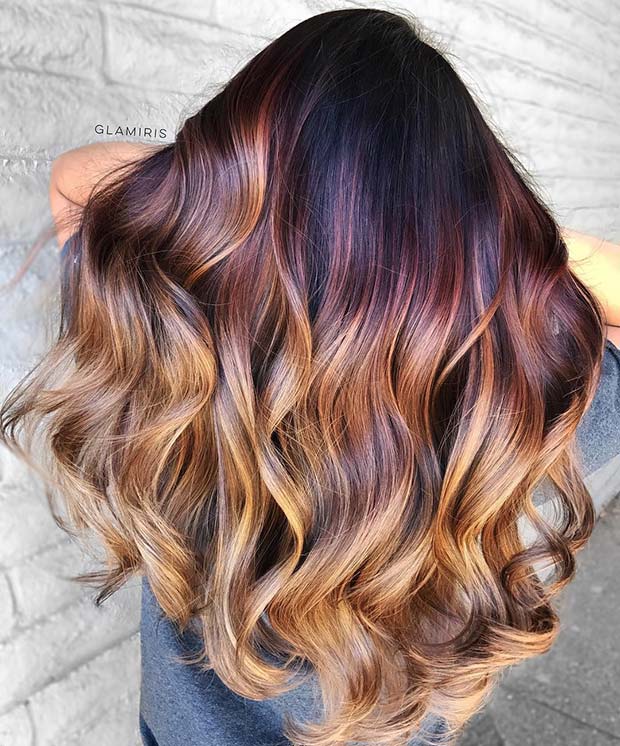 Burgundy Purple to Golden Blonde Hair Color Idea