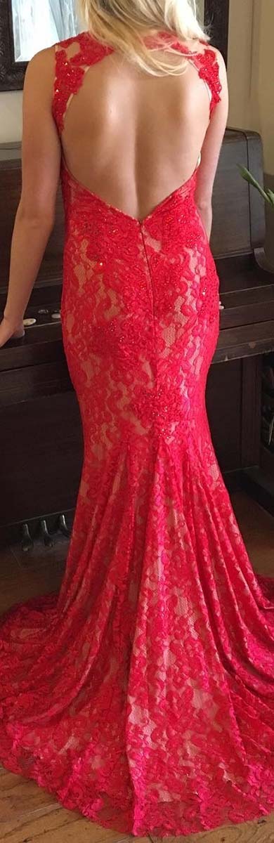Long Red Lace Dress for Prom