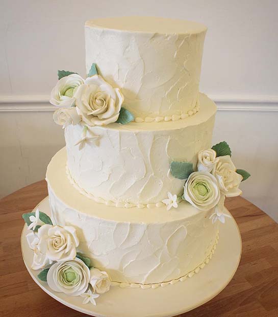 Traditional White Rose Wedding Cake