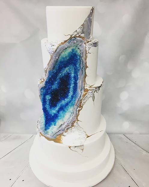 Unique Blue Geode Wedding Cake Idea
