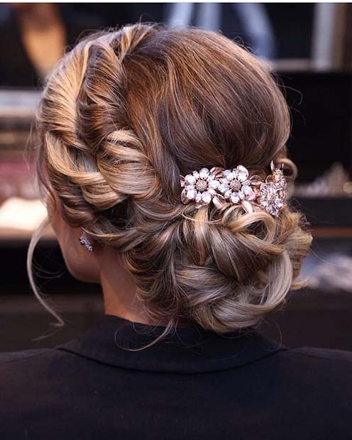 Twisted Updo with Cute Flowers