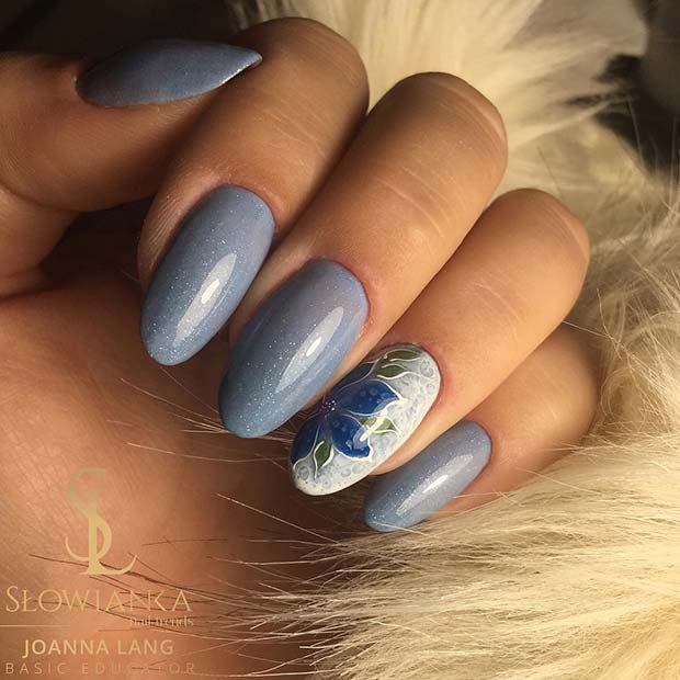 Beautiful Blue Floral Nails for Spring