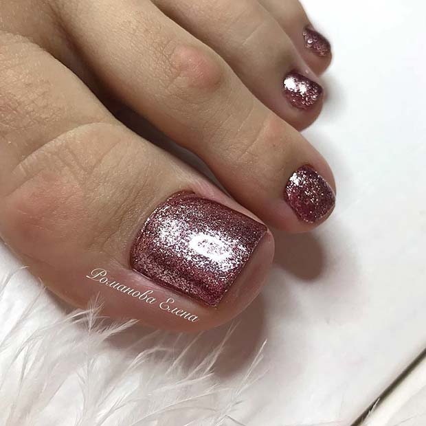 Simple, Pink Glitter Toe Nail Design 