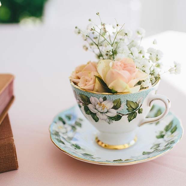 Creative Flowers In a Teacup Table Decor