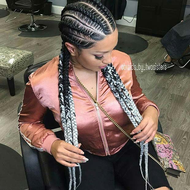 Feed In Braids with Color