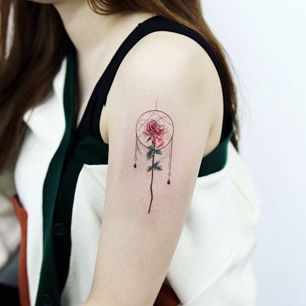 Pretty Rose Dream Catcher Tattoo Design