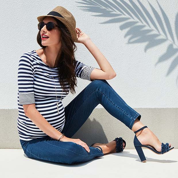 Stripe Top and Jeans Casual Maternity Outfit