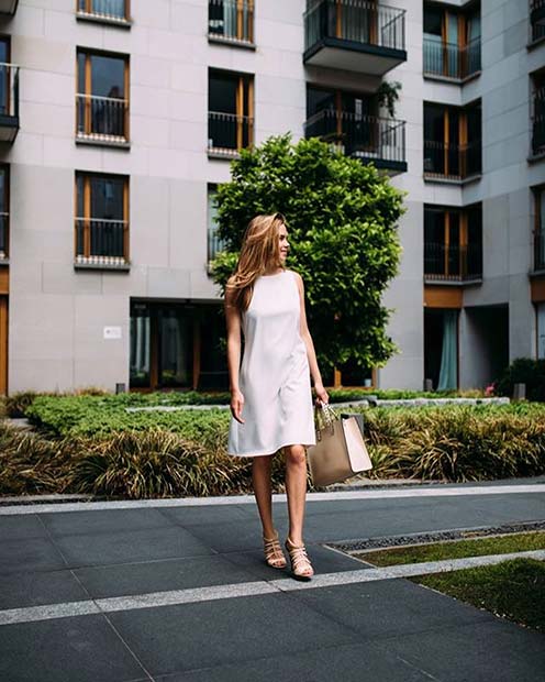 Chic White Dress Outfit Idea for Work