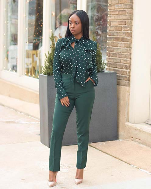 All Green Work Outfit Idea for Summer 