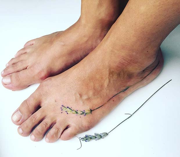 Delicate Lavender Foot Tattoo Design