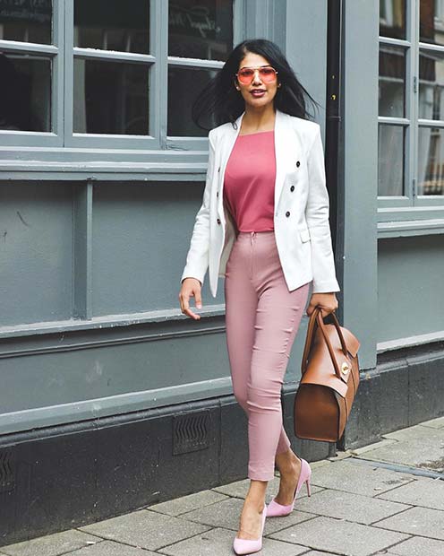 Elegant Pink and White Suit for Office 