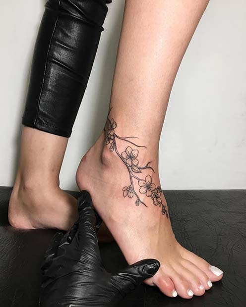 Cherry Blossom Foot Tattoo Idea
