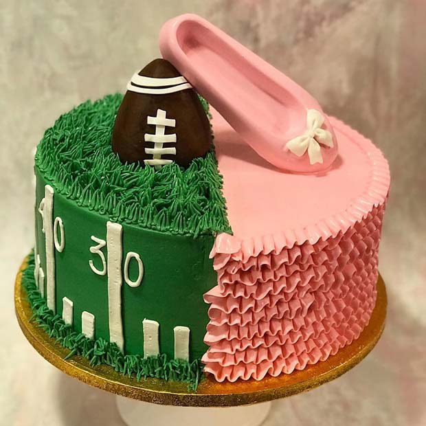 Football and Ballerina Gender Reveal Cake Idea