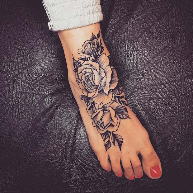 Large Rose Foot Tattoo Design