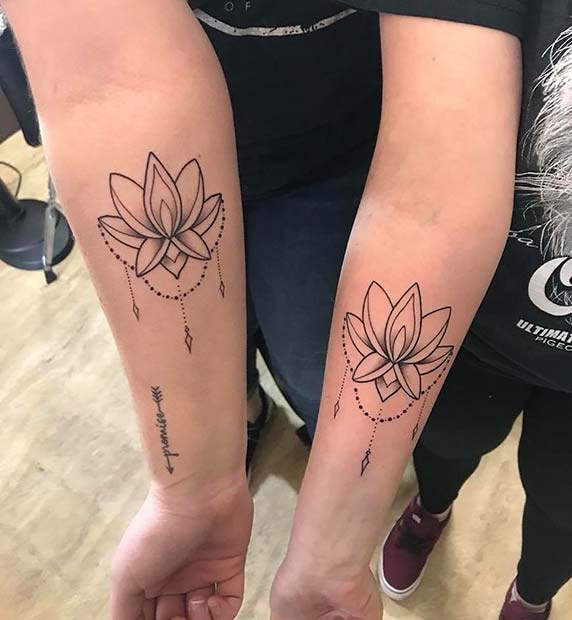 Matching Best Friend Lotus Tattoo Idea