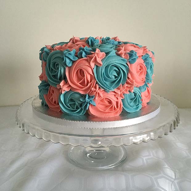 Simple Blue and Pink Iced Cake