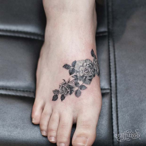 Pretty Rose Foot Tattoo 