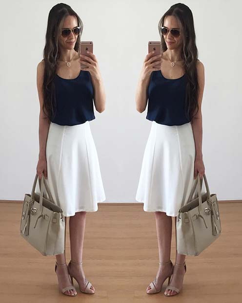 Black and White Skirt Outfit Idea for Work