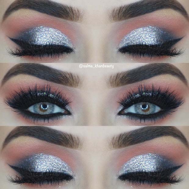 Sparkly Silver Glitter Eye Makeup 