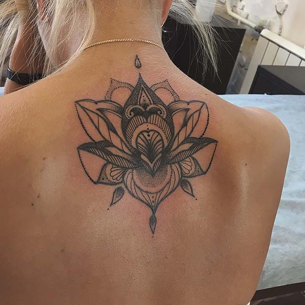 Big, Lotus Flower Back Tattoo 