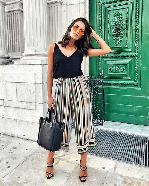 Summer Stripe Culottes Outfit Idea for Work 