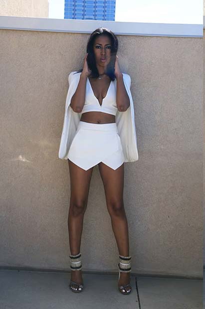 All White Shorts and Top Outfit Idea